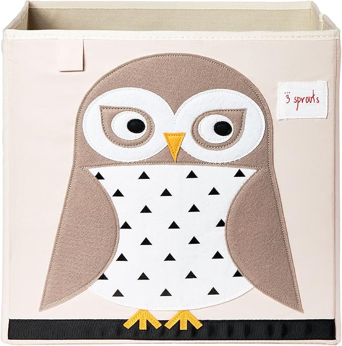 3 Sprouts Toy Storage Organizer: Toy Box Cube Organizer for Playroom, Nursery - Foldable Storage Bin - Owl