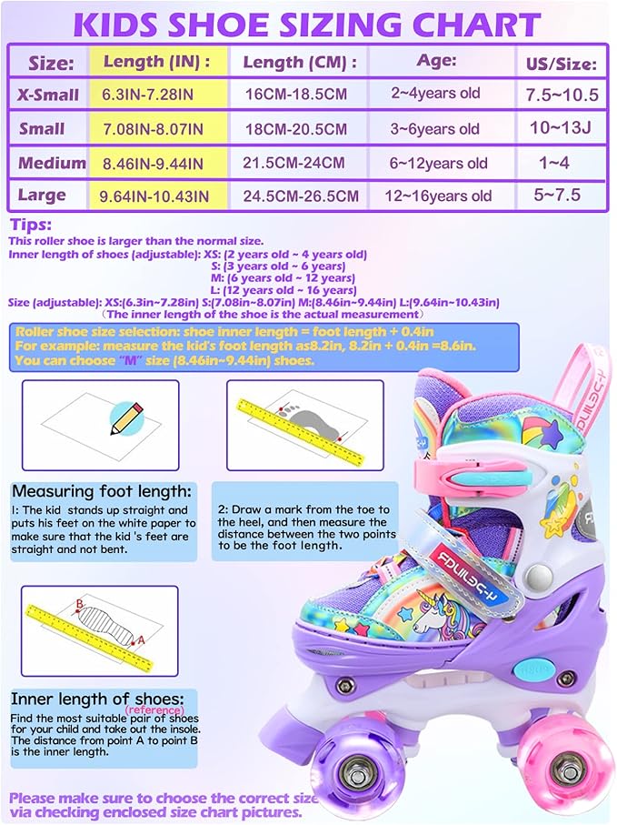 4-Pejiijar Rainbow Unicorn Kids Roller Skates for Girls Toddler Ages 2-4 5-8 8-12,Adjustable Roller Shoes with Luminous Wheels for Birthday Xmas Gifts