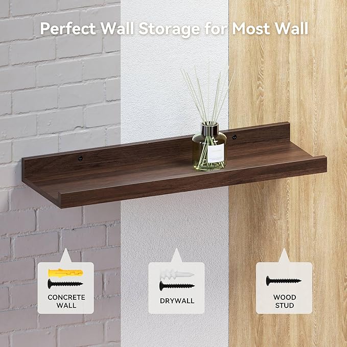 35.3 Inches Long Floating Shelves, 2 Set Farmhouse Wall Shelf for Bedroom, Nursery Book Shelf with Lip, Picture Ledge Shelf for Wall Decor Living Room Bathroom Kitchen - Walnut