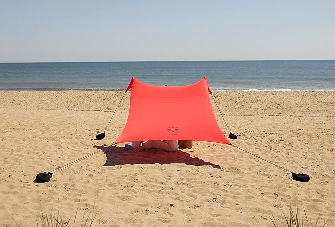 Neso Tents Beach Tent with Sand Anchor, Portable Canopy Sunshade - 7' x 7' - Patented Reinforced Corners(Lehua Red)