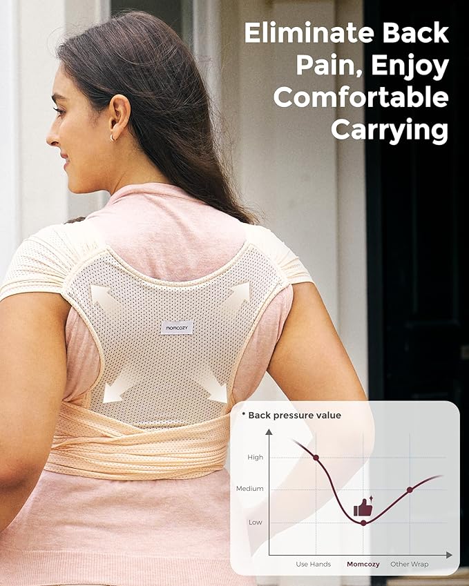 Momcozy Baby Carrier AirMesh - The Perfect Summer Sling for Newborns to Toddler 8-35 lbs - Cooling Fabric Baby Wrap, Lightweight, Ergonomic, and Easy to Wear, Light Beige