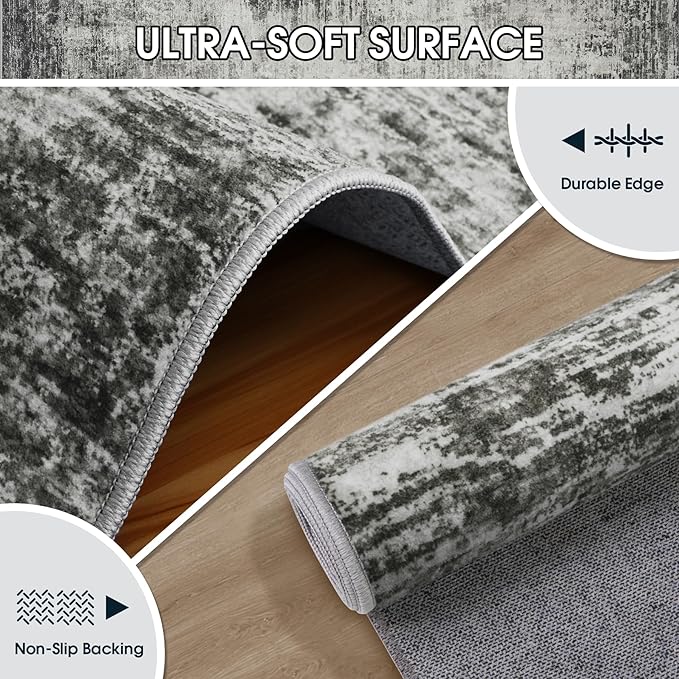 10x14 Area Rugs for Living Room: Soft Abstract Large Area Rug Non-Shedding Anti-Skid Stain Resistant Indoor Floor Modern Washable Rugs for Bedroom Dining Room Nursery Farmhouse Home Office-Black/Gray