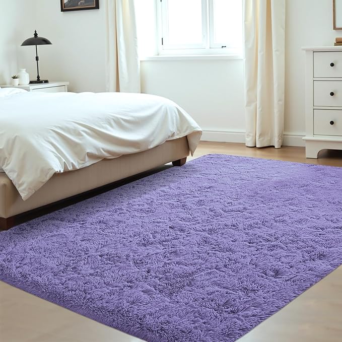 4x6 Area Rug for Living Room: Fluffy Shag Soft Washable Rugs Fuzzy Plush Indoor Carpet for Bedroom Nursery Playroom Dorm Kids Girls Boys Room (Purple, 4'x6')