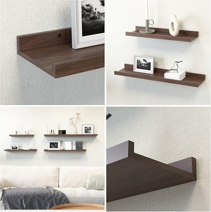 35.3 Inches Long Floating Shelves, 2 Set Farmhouse Wall Shelf for Bedroom, Nursery Book Shelf with Lip, Picture Ledge Shelf for Wall Decor Living Room Bathroom Kitchen - Walnut
