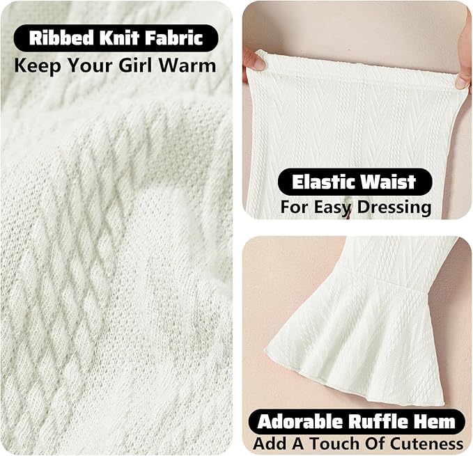 2 Pack Toddler Baby Girl Pants Flare Leggings Ribbed Knit Newborn Bell Bottoms Solid Ruffle Infant Pants for Girls