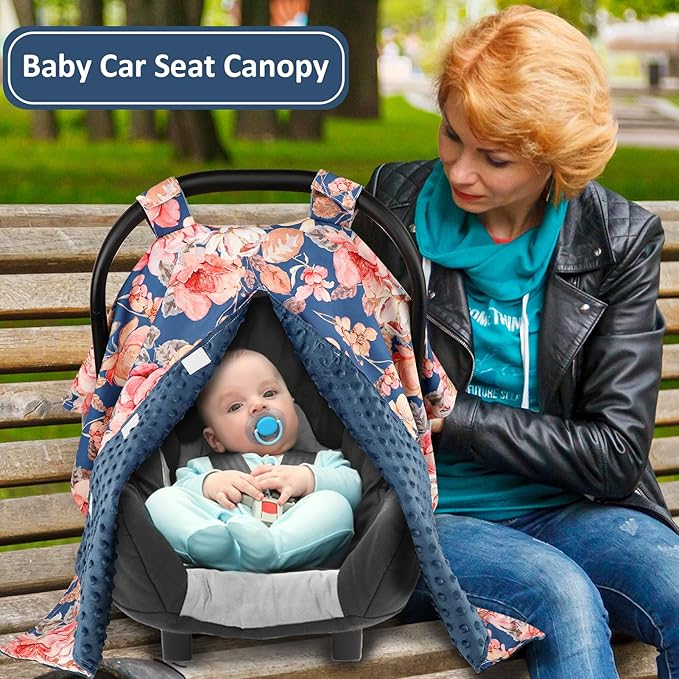 TANOFAR Car Seat Cover Baby, Carseat Covers Baby Boy Girl, Peekaboo Opening Infant Car Seat Cover for Winter, Warm & Cozy, Blue Floral