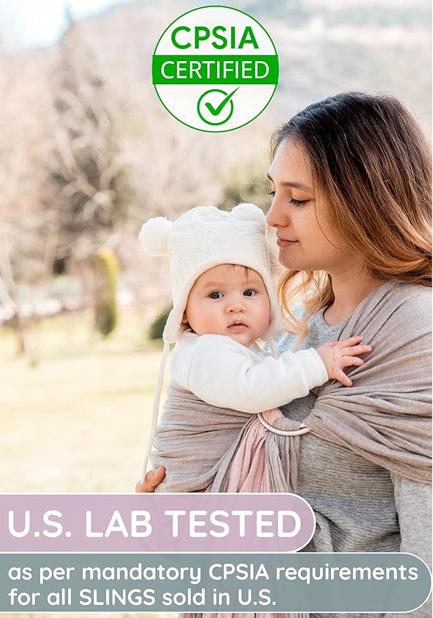 Baby Sling Carrier – Breathable 100% Cotton Wrap for Infant Support, Ring Sling Baby Carrier – Adjustable Muslin Fabric, Baby Carrier Newborn to Toddler – Grey Rose Soft Chest Hold for Travel