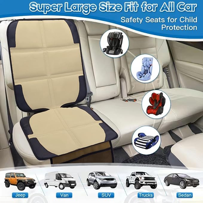 Car Seat Protector for Child Car Seat, 2 Pack Baby Car Seat Covers with Mesh Pockets & Non-Slip Backing 600D Durable Seat Protector