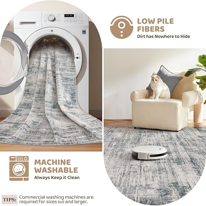 2x3 Entryway Area Rugs: Washable Neutral Abstract Small Rug Door Mat Non-Slip Soft Low Pile Indoor Carpe for Entrance Kitchen Front Door Bathroom Entry Kids Room - Gray