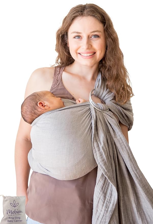 Ring Sling Baby Carrier – Breathable 100% Cotton Wrap for Infant Support, Baby Ring Sling – Grey Adjustable Muslin Fabric
