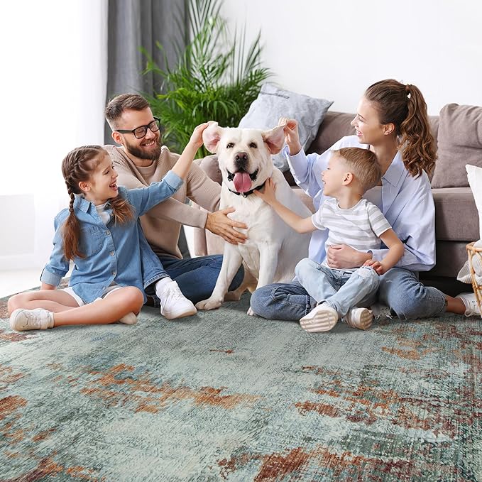 10x14 Area Rugs Large Living Room Rug Washable: Modern Abstract Rug Indoor Modern Carpet Non Slip for Dining Room Bedroom Nursery Home Office Red Brown