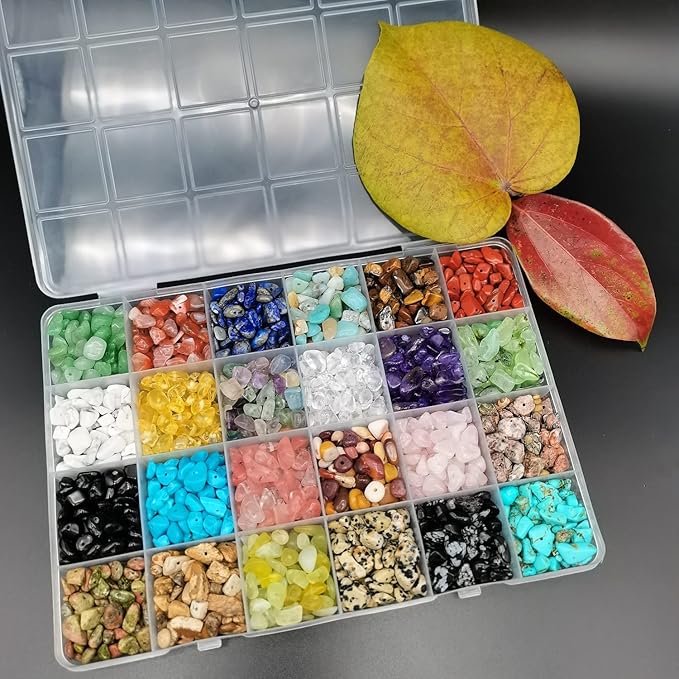 Natural Chip Stone Beads About 1500 Pcs Irregular Chakra Gemstones Healing Crystal Loose Rocks Bead Hole Drilled DIY for Bracelet Jewelry Making Kit(5-8mm, 24 Color)