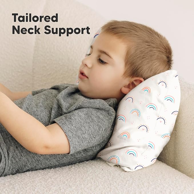 Toddler Pillow with Pillowcase - 10x18 My Little Dreamy Kids Travel Bed Pillows for Sleeping, Organic Cotton Small Pillowcase, Soft & Breathable, Machine Washable, 2-5 Years Old (Jolly Rainbow)