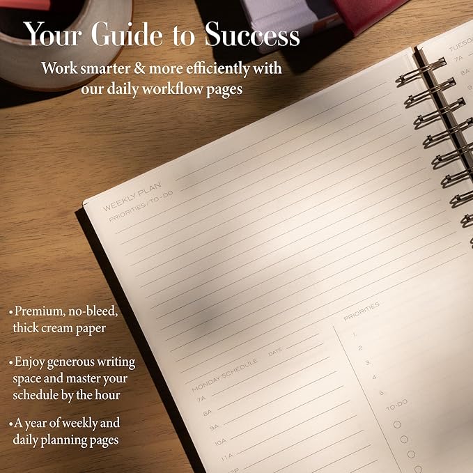 Anecdote 2026 Planner (8.5" x 10") Daily Planner Weekly Monthly Planner - 52 Weeks w/Library Buckram Cover, Brass Spiral - A4 Size Bleed-Resistant Paper – Mustard