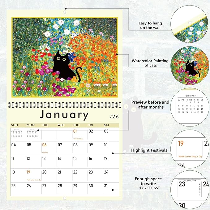 GuassLee Cat Wall Calendar 2025-2026, Vertical Wall Calendar 2025, 19-Months Hanging Art Calendar Jun. 2025 to Dec. 2026, 14" x 23" Monthly Planner Wall with Thick Paper for Office School Home Teacher