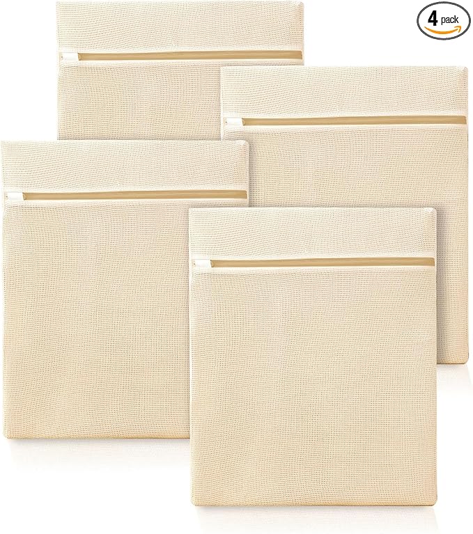 4Pcs Large Cotton Mesh Laundry Bags for Delicates,Breathable Mesh Garment Bag for Washing Machine,Travel Wash Bags with Zipper for Bras,Underwear,Socks,Clothes,Laundry Dorm Room Essentials(L)