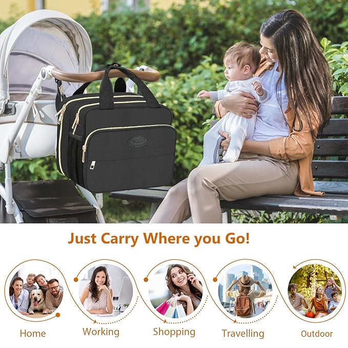 PIIOSER Insulated Baby Bottle Bag with Ice Pack, Breastmilk Cooler Compatible with Wearable Breast Pumps & Accessories - Breastfeeding On The Go Travel for Nursing & Working Moms, Black