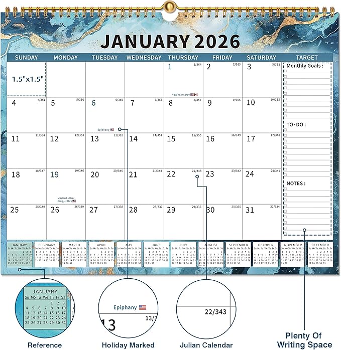 2025-2026Calendar, 18 Month Wall Calendar 2025-2026 Hanging Spiral Bound Magnetic Fridge Desk Calendars 15" x 12", Jul 2025 - Dec 2026, A- Small Rainbow