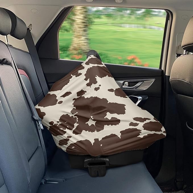 Binienty Baby Car Seat Covers Nursing Cover Soft Stretch Breastfeeding Scarf, Animal Brown Cow Stripe Print, Baby Infants Canopies