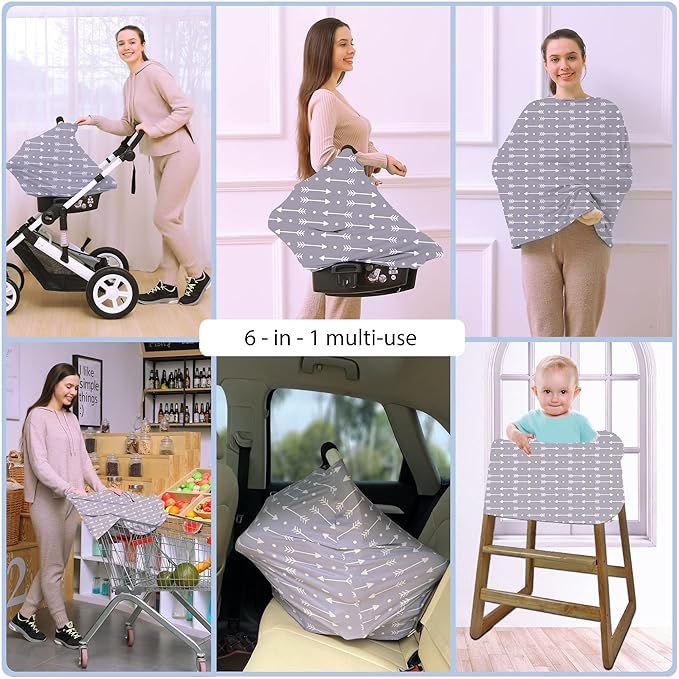 Car Seat Covers for Babies - Multi- use Nursing Carseat Canopy, Breastfeeding Covers, Baby Shower Gifts for Boys and Girls (dot Arrows)