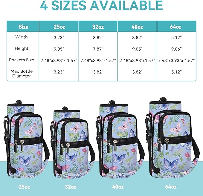 25/32/40/64oz Water Bottle Bag Holder Carrier-Insulated Crossbody Sling Case Sleeve with Strap & Pockets for Men Women Gym Cycling Travel Walking Hiking Camping
