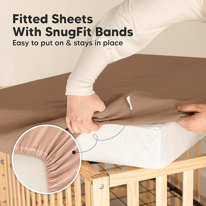 KeaBabies 2-Pack Muslin Crib Sheets for Boys, Girls - 100% Organic Cotton Fitted Baby Crib Mattress Sheet, Soft Breathable Standard Toddler Bed Cover Bedding Set, Neutral, Durable 52x28 (Russet)