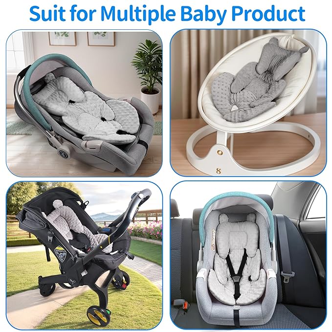 3in1 Baby CarSeat Head Support for Infant, Reversible Soft Infant Car Seat Insert Newborn Boy Girl, Breathable Cotton Head Body Support Pillow Cushion,Stroller,Swing,Bouncer,Baby Registry,Grey
