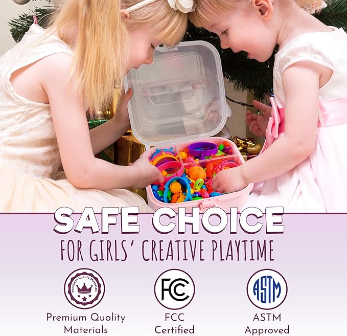 Orian Pop Beads Jewelry Making Kit for Girls, 550+ Piece Set for Girls Ages 3 and Up,Colorful Snap Beads,Bracelet,Necklaces and Rings Unicorn Gift Bag