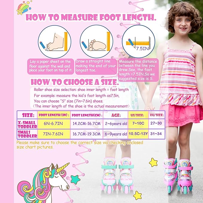4-Pejiijar Rainbow Unicorn Kids Roller Skates for Girls Toddler Ages 2-4 5-8 8-12,Adjustable Roller Shoes with Luminous Wheels for Birthday Xmas Gifts