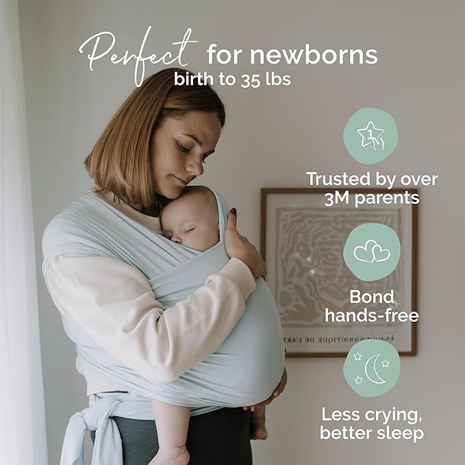 Boba Baby Wrap Carrier - Original Baby Carrier Wrap Sling for Newborns - Baby Wearing Essentials - Newborn Wrap Swaddle Holder, Newborn to Toddler Infant Sling (Serenity Light Blue)