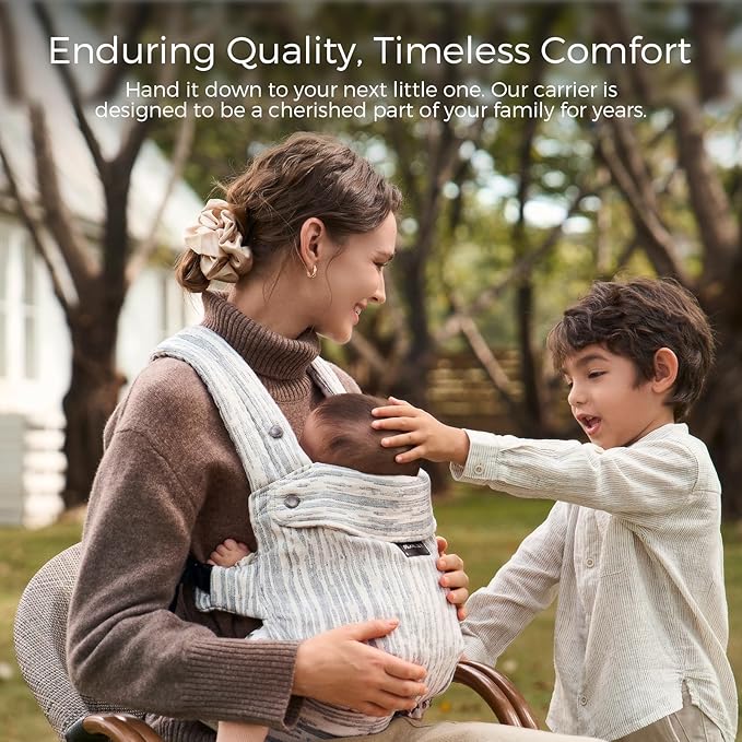 Momcozy Herihuge Baby Carrier - Crafted with Charming Jacquard Weaving, Durable, Stylish and Elegant, All-Day Comfort for Moms, Time Heritage Beige