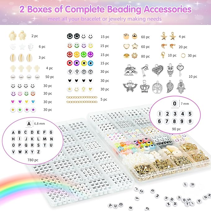 Gionlion Clay Beads Friendship Bracelet Making Kit, 72 Colors Preppy Clay A-Z Letter Number Beads & Charms Complete Jewelry Making Kit DIY Crafts Gift for Teen Girls