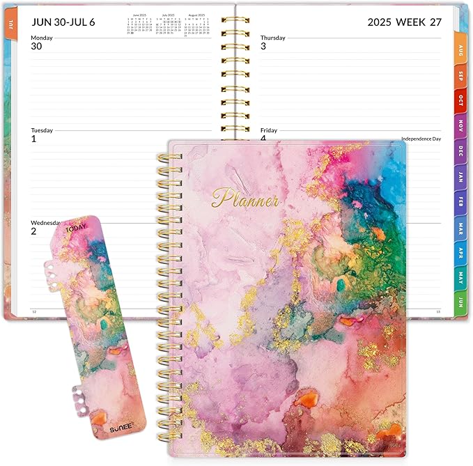 SUNEE Academic Planner 2025-2026 Weekly and Monthly - from July 2025 to June 2026, 6.4"x8.3" School Year Calendar Daily Planner with Monthly Tab, Flexible Cover, Note Pages, Spiral Binding, Marble