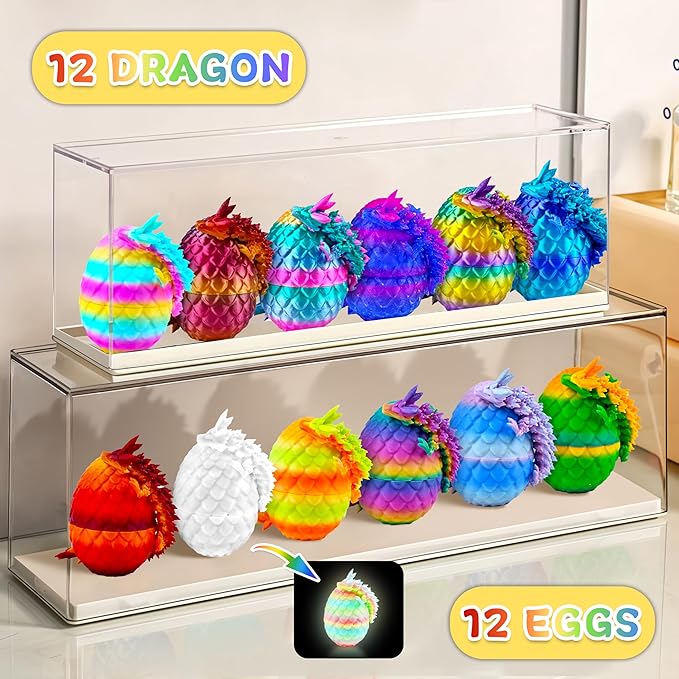12PCS 3D Printed Dragon Eggs with Dragon Inside, Unique Fun Gifts Cool Stuff Cool Gadgets for Men Teens Boy Gifts, Mini Articulated Easter Basket Essentials for Kids