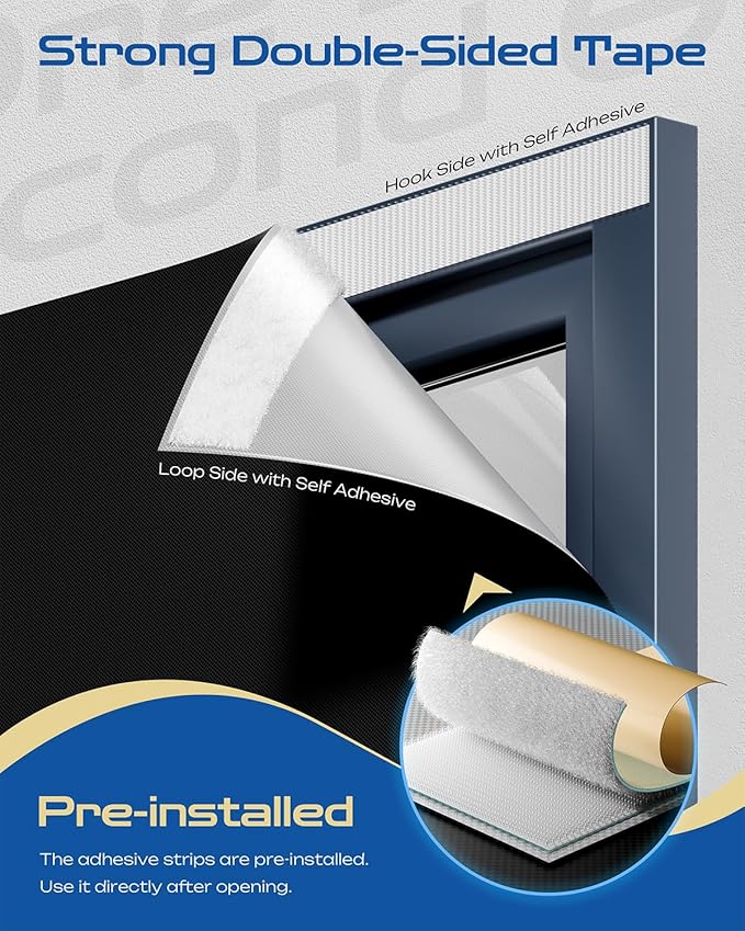 29" W x 36" L 100% Portable Blackout Curtains, Total Darkness No-Drill Black Out Window Cover,Temporary Blackout Shades with Hook & Loop Tape, for Bedroom, Nursery, Dorm, Travel (Black)