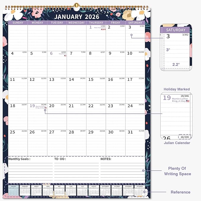 2025 Calendar, Wall Calendar 2025-2026 (17"x22") with Lines, Monthly Calendar from Jul 2025 to Dec 2026, 18 Month Vertical Large Monthly Family Calendar 2026 for Wall, Calendario 2026
