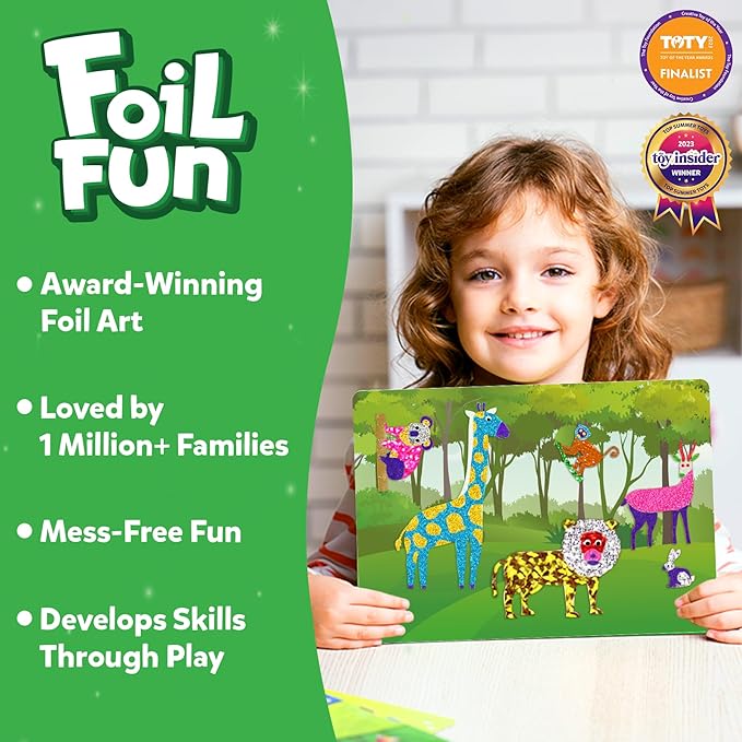 Skillmatics Foil Fun - Animals, No Mess Art for Kids, Travel Toys, Craft Kits, DIY Creative Activity, Gifts for Boys & Girls Ages 4, 5, 6, 7, 8, 9