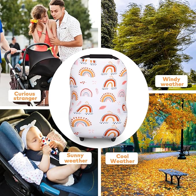 Rquite All-in-1 Car Seat Cover Baby, Carseat Covers for Girl Boy, Stretchy Soft Infant Car Seat Cover, Multi-use Baby Carrier Cover, Car Seat Canopy, Stroller Sun Shade, Nursing Breastfeeding Cover