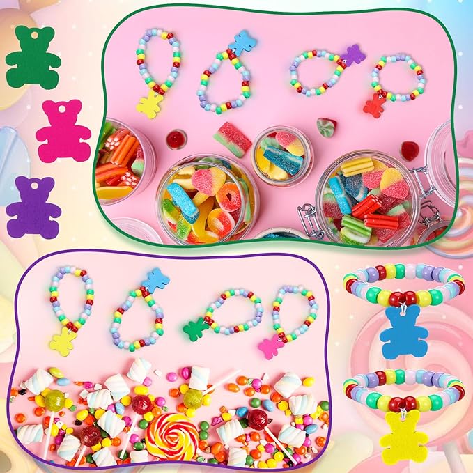 Huquary 24 Sets Bear Beaded Bracelet Crafts Kit DIY Bead Craft Gifts Making DIY Bracelet Supplies for Jewelry Making Wedding Birthday Party Favors