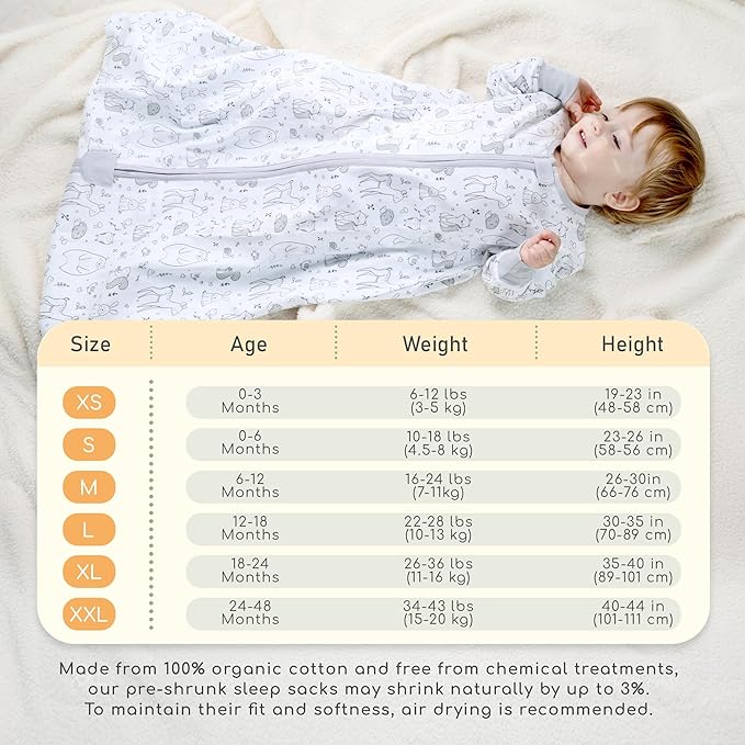 Mama Cheetah Baby Sleep Sack with Sleeves, 0.5 TOG Organic Cotton Wearable Blanket and Two-Way Zipper, Swaddle Transition Long Sleeve Sleeping Bag for Newborn Infant Toddler, 18-24 Months