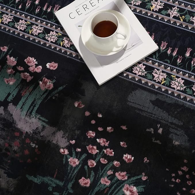 2x3 Rug Abstract Vintage Indoor Door Mat Machine Washable Small Area Rug Non-Slip Low Pile Throw Rugs for Entryway Kitchen Front Door Indoor Entrance Entry Kids Room, Black