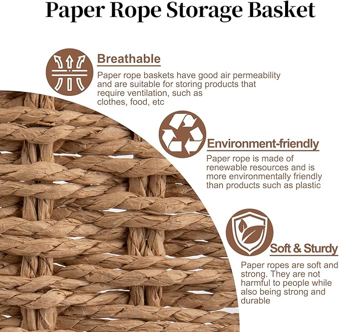 OIAHOMY Wicker Basket, Paper Shelf Basket with Built-in Handles, Rectangular Wicker Storage Bin for Pantry, Shelves, 1 Pack-Yellow