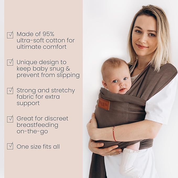 Baby Wrap Carrier - Premium Cotton Baby Carrier Wrap for Newborn to Toddler- Infant Carrier for Babies 8-35 lb - Baby Holder One Size Fits All with Front Pocket by Max&so