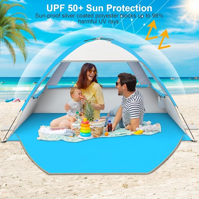 Gorich Beach Tent Sun Shelter for 3/4-5/6-7/8-10 Person with UPF 50＋ UV Protection, Lightweight & Easy Setup Beach Shade Canopy, Portable Beach Shade Tent Beach Cabana