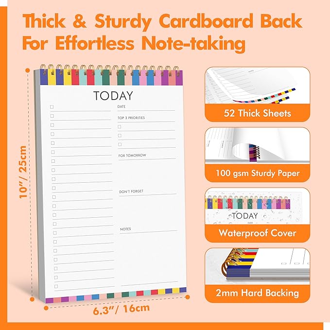 To Do List Notepad, Daily Planner Notebook with 52 Tear-off Sheets, Undated Writing Organizer for Daily Tasks and Goal, Coiled Task Track Checklist Productivity Pad for Office, Classroom, Home, School