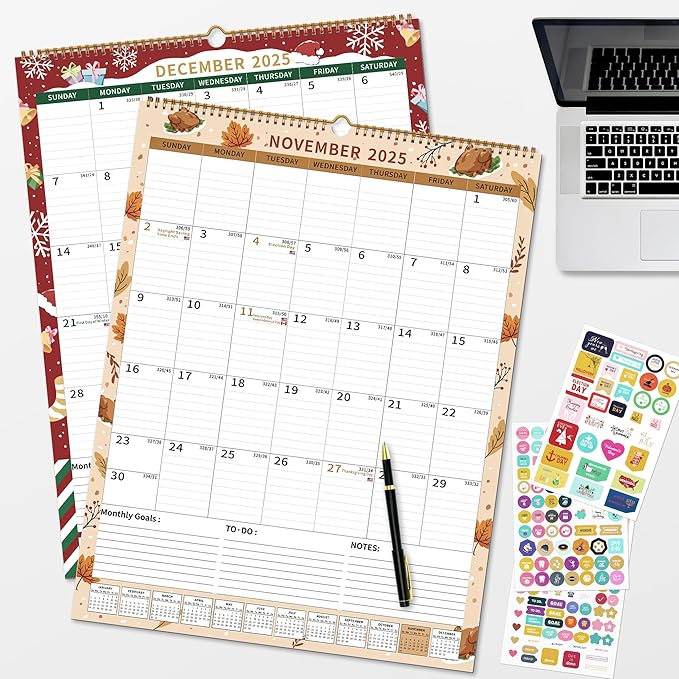 Wall Calendar 2025-2026 Large with Spiral Bound, 18 Month Big Calendar from Jan 2025 to Jun 2026, Vertical Large Monthly Desk Calendar 2025-2026 for Wall, Calendario 2025 (17"x22")