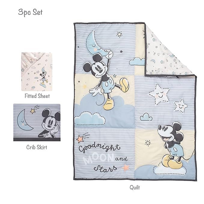 Lambs & Ivy Disney Baby Moonlight Mickey Mouse 3-Piece Nursery Crib Bedding Set