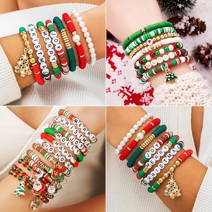 1480pcs Christmas Polymer Clay Beads Charms Friendship Bracelet Necklace Earring Jewelry Making kit, Accessories for Arts Crafts DIY Gifts for Women Girls