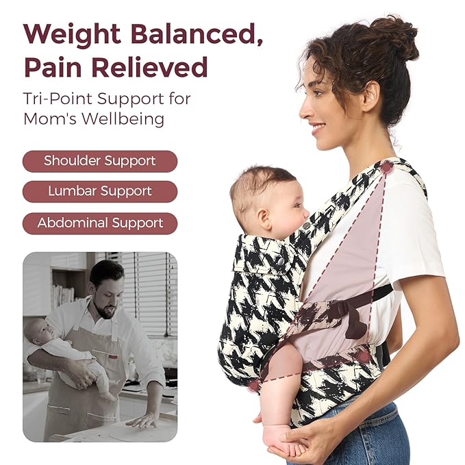 Momcozy Baby Carrier - Ergonomic, Cozy and Lightweight Carrier for 3-24 Months, Effortless to Put On, Ideal for Hands-Free Parenting, Enhanced Lumbar Support, Houndstooth