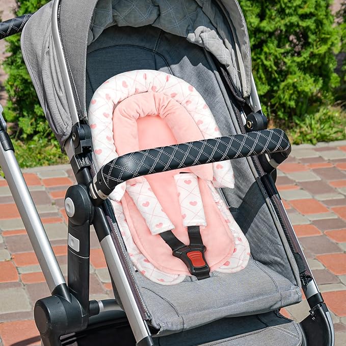 Infant Car Seat Insert, HNHUAMING Baby Car Seat Head & Body Support with 2 Strap Pads, Ultra Soft Newborn Preemie Carseat Insert Cushion for Girls Boys, Fits Car Seat, Stroller, Swing, Bouncer, Pink